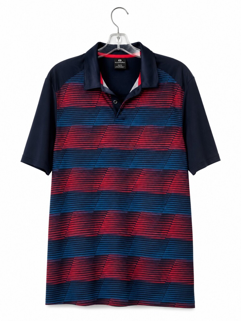 Oakley Men's Medium Performance Golf Polo Shirt Navy Red Blue Geometric Striped